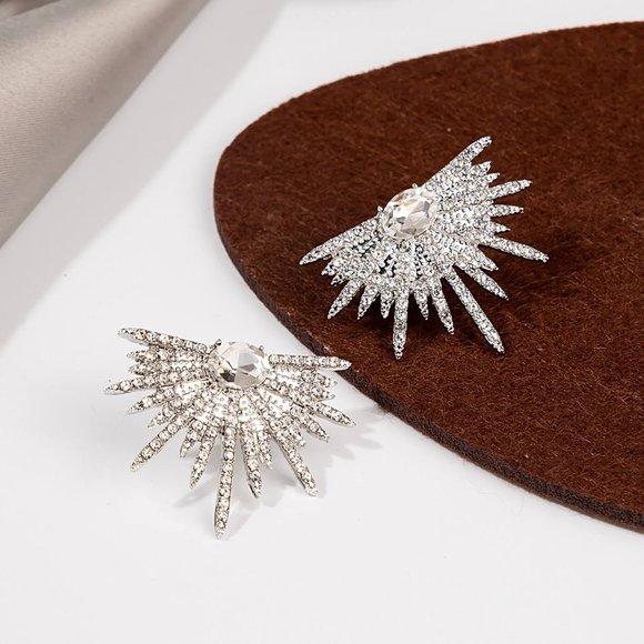 New 925 Radiation Sparkling Silver Plated Rhinestone Spikes Stud Earing - Picture 4 of 7